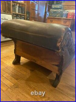 Antique Western Oak Leather Chaise Lounge Fainting Couch Day Bed 72in