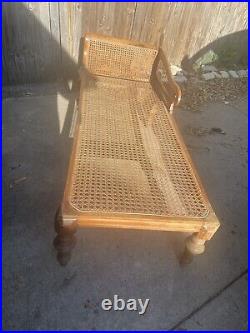 Antique cane wicker chaise lounge bloomingdale wooden pegs rare orig3k