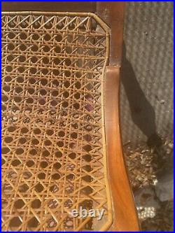 Antique cane wicker chaise lounge bloomingdale wooden pegs rare orig3k
