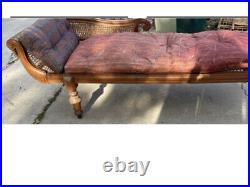 Antique cane wicker chaise lounge wood pegs rare orig3k