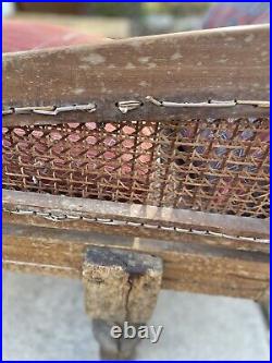 Antique cane wicker chaise lounge wood pegs rare orig3k