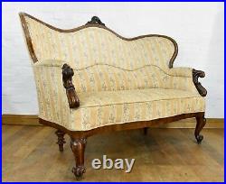 Antique carved French double scoop back sofa settee