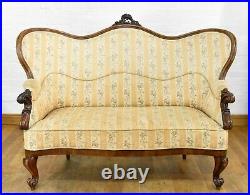 Antique carved double scoop back sofa settee