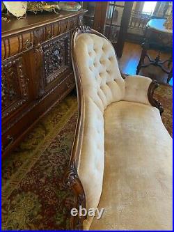 Antique deeply and expertly carved walnut recamier, sofa, fainting couch belter