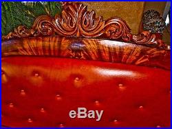 Antique empire style flamed mahogany 85in civil war era victorian sofa leather