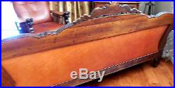 Antique empire style flamed mahogany 85in civil war era victorian sofa leather