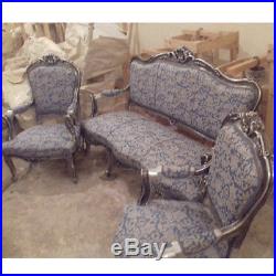Antique living room set in Louis xvi style, sofa and 2 chairs