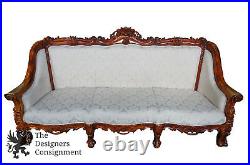 Antiqued Baroque Rococo High Relief Carved Set Settee & Chairs Continental Sofa