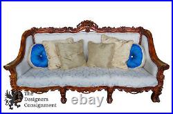Antiqued Baroque Rococo High Relief Carved Settee Continental Sofa Brocade Seat