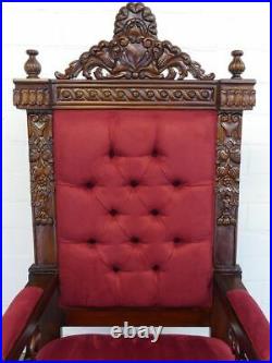 Armlehner Sessel Stuhl Thron Königsstuhl Massivholz Polster Rot H 149 cm (1182)