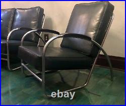 Art Deco Chrome Couch & Armchair, Kem Weber Style, Royal Metal Manufacturing Co