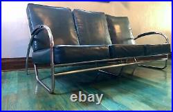 Art Deco Chrome Couch & Armchair, Kem Weber Style, Royal Metal Manufacturing Co