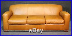 Art Deco Style Ralph Lauren Butterscotch Leather Sofa Couch Nailhead Trim C2005