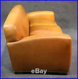 Art Deco Style Ralph Lauren Butterscotch Leather Sofa Couch Nailhead Trim C2005