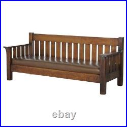 Arts & Crafts JM Young Mission Oak Slat-Back Settle with Cushion, C1910