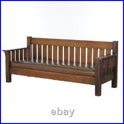 Arts & Crafts JM Young Mission Oak Slat-Back Settle with Cushion, C1910