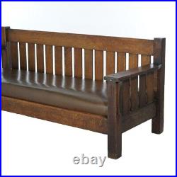 Arts & Crafts JM Young Mission Oak Slat-Back Settle with Cushion, C1910