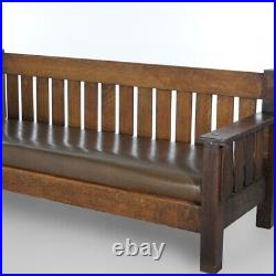 Arts & Crafts JM Young Mission Oak Slat-Back Settle with Cushion, C1910