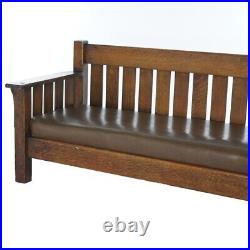 Arts & Crafts JM Young Mission Oak Slat-Back Settle with Cushion, C1910