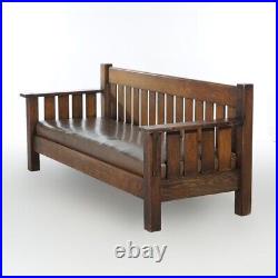 Arts & Crafts JM Young Mission Oak Slat-Back Settle with Cushion, C1910