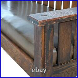 Arts & Crafts JM Young Mission Oak Slat-Back Settle with Cushion, C1910