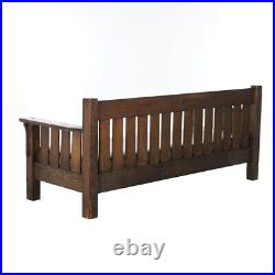 Arts & Crafts JM Young Mission Oak Slat-Back Settle with Cushion, C1910