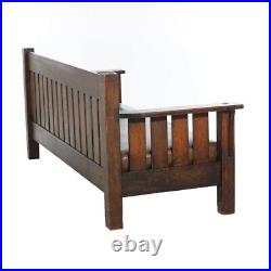 Arts & Crafts JM Young Mission Oak Slat-Back Settle with Cushion, C1910