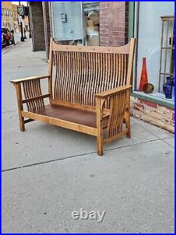 Arts & Crafts Mission Prairie Style quarter sawn oak settee love seat sofa