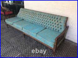 Authentic 1960's living room set. Embroidered 8'long sofa with matching chairs