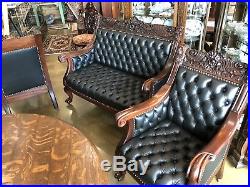 Awesome Carved Griffin Karpen Parlor Suite Rj Horner Mint Chesterfield Leather