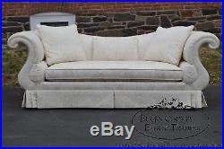 Baker French Empire Style White Damask Upholstered Sofa