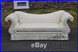 Baker French Empire Style White Damask Upholstered Sofa