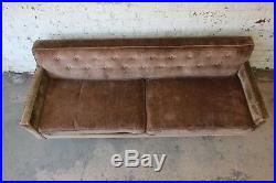 Baker Furniture Mid-Century Tufted Brown Velvet Sofa