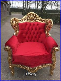 Baroque Living Room Set In Red Velvet With Gold Leaf Frame Sofa With 2 Chairs