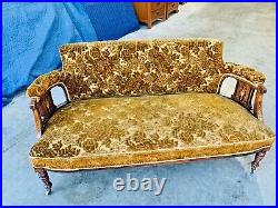 Beautiful Antique French Victorian Rosewood Inlaid Tufted Sofa Loveseat AS IS