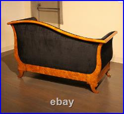 Beautiful Biedermeyer style settee with burl and black velvet fabric