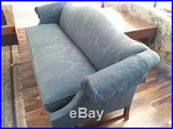 Beautiful Blue Damask Hickory Chair Camelback Sofa, with 6 Back Pillows