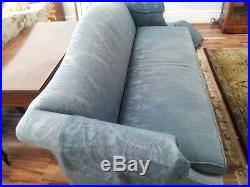 Beautiful Blue Damask Hickory Chair Camelback Sofa, with 6 Back Pillows