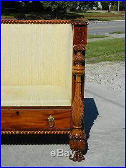 Beautiful Claw Foot Acanthus Carved Mahogany Empire Butlers Hall Bench Settee