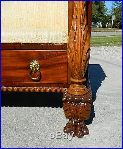 Beautiful Claw Foot Acanthus Carved Mahogany Empire Butlers Hall Bench Settee