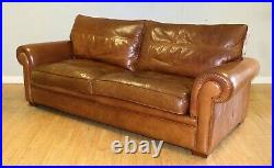 Beautiful Duresta Garrick Three Seater Brown Leather Sofa With Feather Cushions