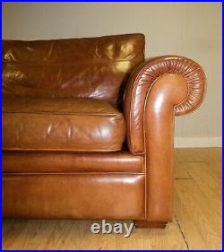 Beautiful Duresta Garrick Three Seater Brown Leather Sofa With Feather Cushions