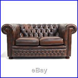 Beautiful English Leather Tufted Chesterfield Sofa Loveseat by Springvale
