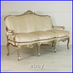 Beautiful Louis XV Sofa and 2 chairs antique silver leaf with White Velvet