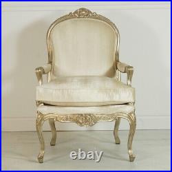 Beautiful Louis XV Sofa and 2 chairs antique silver leaf with White Velvet