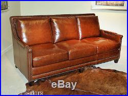 Beautiful NEW ART DECO Sofa antiqued Butterscotch GENUINE LEATHER Couch settee