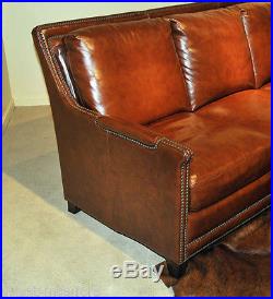Beautiful NEW ART DECO Sofa in antiqued Butterscotch GENUINE LEATHER Couch sette