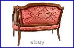 Beautiful Vintage Settee, Wooden, Cane, Fine Red Upholstery FREE UPS SHIPPING