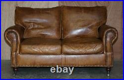 Beautifully Aged Timothy Oulton Balmoral Heritage Brown Leather Two Seat Sofa