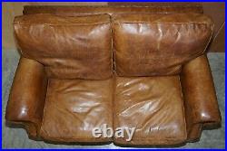 Beautifully Aged Timothy Oulton Balmoral Heritage Brown Leather Two Seat Sofa